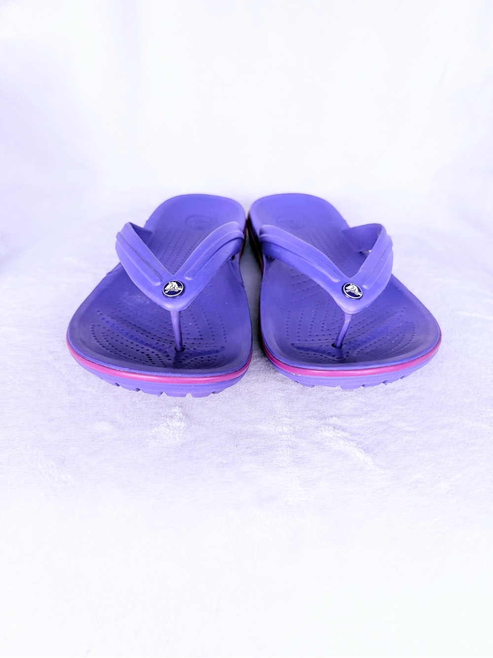 Crocs Crocband Flip Flops Purple Pink Stripe Unisex Mens 7 Womens 9 Sandals - Picture 4 of 11